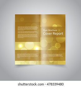 Vector two-fold brochure design template with abstract golden bokeh lights background EPS10 Two-Fold Mock up and back Brochure Design 