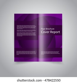 Vector two-fold brochure design template with abstract geometric purple wavy background EPS10 Two-Fold Mock up and back Brochure Design 