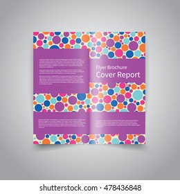 Vector two-fold brochure design template with abstract purple polka dots background EPS10 Two-Fold Mock up and back Brochure Design 