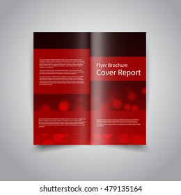 Vector two-fold brochure design template with abstract geometric red and black bokeh lights background EPS10 Two-Fold Mock up and back Brochure Design for Merry Christmas and New Year party promotion