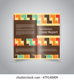 Vector two-fold brochure design template with abstract geometric retro colors background EPS10 Two-Fold Mock up and back Brochure Design 