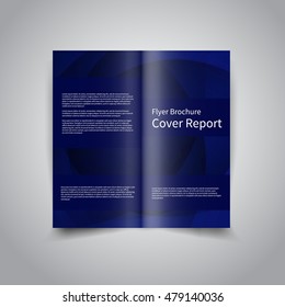 Vector two-fold brochure design template with abstract wavy dark blue background EPS10 Two-Fold Mock up and back Brochure Design 