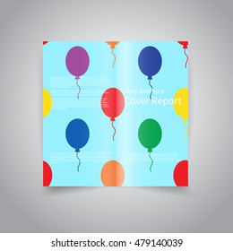 Vector two-fold brochure design template with festive background with colorful balloons EPS10 Two-Fold Mock up and back Brochure Design for Birthday party promotion or invitation