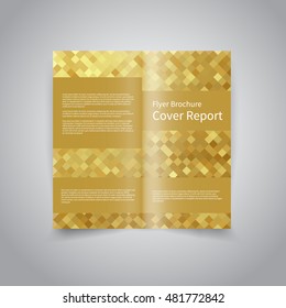 Vector two-fold brochure design template with abstract geometric shiny gold mosaic background EPS10 Two-Fold Mock up and back Brochure Design for Merry Christmas and Happy New Year party promotion 