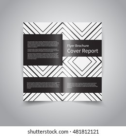 Vector two-fold brochure design template with abstract black and white geometric ornament pattern background EPS10 Two-Fold Mock up and back Brochure Design 