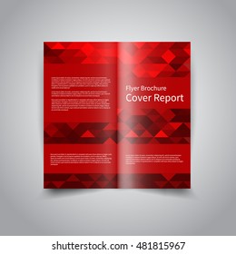 Vector two-fold brochure design template with abstract red triangular mosaic geometric background EPS10 Two-Fold Mock up and back Brochure Design for Merry Christmas and New Year party promotion 