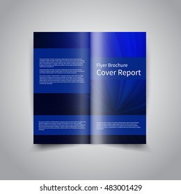 Vector two-fold brochure design template with abstract blue rays background EPS10 Two-Fold Mock up and back Brochure Design 