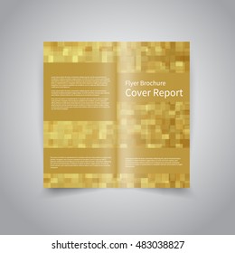 Vector two-fold brochure design template with abstract geometric gold mosaic background Two-Fold Mock up and back Brochure Design for Merry Christmas and Happy New Year party promotion, invitation