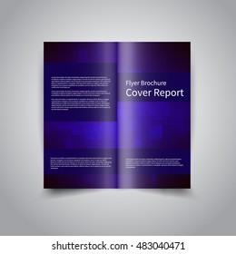 Vector two-fold brochure design template with abstract geometric pixelated blue mosaic background EPS10 Two-Fold Mock up and back Brochure Design 
