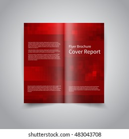 Vector two-fold brochure design template with abstract geometric pixelated red mosaic background EPS10 Two-Fold Mock up and back Brochure Design for Merry Christmas and Happy New Year party promotion