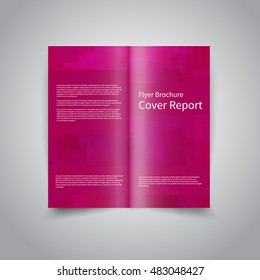Vector two-fold brochure design template with abstract geometric pixelated purple mosaic background EPS10 Two-Fold Mock up and back Brochure Design 