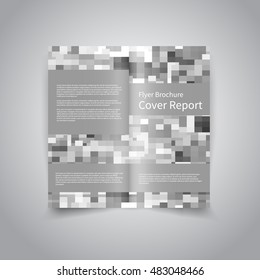 Vector two-fold brochure design template with abstract greyscale mosaic background EPS10 Two-Fold Mock up and back Brochure Design 