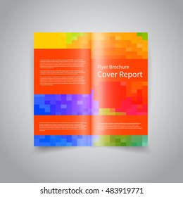 Vector two-fold brochure design template with abstract geometric colorful pixelated mosaic background EPS10 Two-Fold Mock up and back Brochure Design 