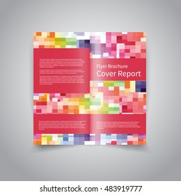 Vector two-fold brochure design template with abstract geometric colorful pixelated mosaic background EPS10 Two-Fold Mock up and back Brochure Design 
