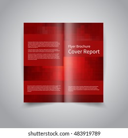 Vector two-fold brochure design template with abstract geometric red pixelated mosaic background Two-Fold Mock up and back Brochure Design for Merry Christmas and Happy New Year party promotion etc.