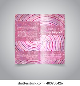 Vector two-fold brochure design template with abstract grungy pink spiral background EPS10 Two Fold Mock up and back Brochure Design