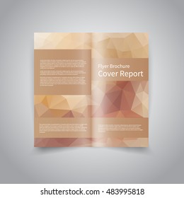 Vector two-fold brochure design template with abstract beige and bronze triangular background EPS10 Two Fold Mock up and back Brochure Design