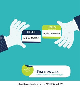 Vector twohands with investor good idea card Vector illustration Eps10 file. Global colors. Text and Texture in separate layers.