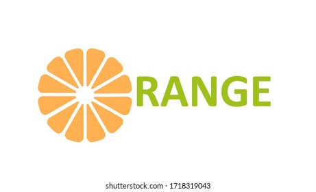 Vector two-tone logo consisting of the inscription orange in which half of the orange is inscribed on a white background