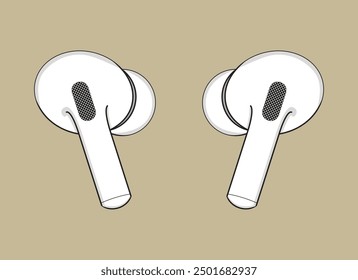 Vector TWS. Icon TWS. Symbol TWS. The photo shows a pair of wireless earbuds or True Wireless Stereo (TWS) on a beige background. The design is minimalist, showing a focus on simplicity and functional