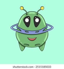 A vector type alien cartoon can be used to make stickers, T-shirt screen printing, book covers and gift covers