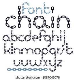 Vector type font, script from a to z. Lower case decorative letters created using metal connected chain link.