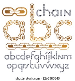Vector type font, script from a to z. Lower case decorative letters, abc created using connected chain link.