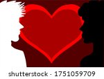 vector type illustration representing interracial love, silhouettes of a white person and another black person surrounded by a heart, template, relationship, couple.