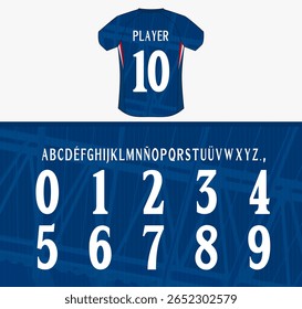 Vector typeface inspired by the 2025-2026 Chelsea jersey. Full uppercase alphabet with accents, numbers, and symbols. Perfect for sports design, jerseys, and football fashion graphics.