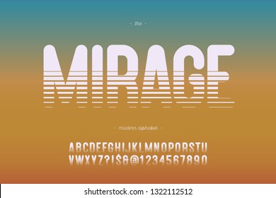 Vector typeface mirage bold style modern typography for decoration, industrial, logo, poster, t shirt, book, card, sale banner, printing on fabric. Cool 3d font. Trendy alphabet. 10 eps