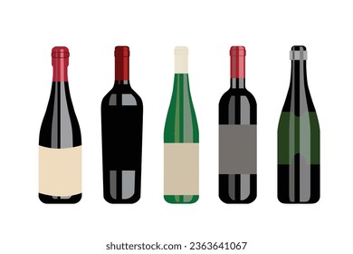 vector de tipos de botellas de vino con varios colores