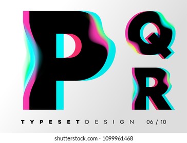 Vector Typeset Design. Neon Glitch Style. Black Bold Font, Double Exposure. Abstract Colorful Type for Creative Heading, Advertising Placard, Music Poster, Sale Banner. Trendy Neon Glowing Letters.