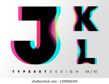 Vector Typeset Design. Neon Glitch Style. Black Bold Font, Double Exposure. Abstract Colorful Type For Creative Heading, Advertising Placard, Music Poster, Sale Banner. Trendy Neon Glowing Letters.