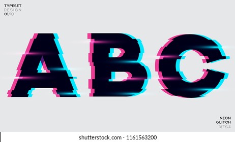 Vector Typeset Design. Neon Glitch Style. Black Bold Font, Double Exposure. 