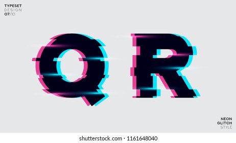 Diseño de tipo vectorial. Estilo Neon Glitch. Fuente Negra, Doble Exposición. Letras Neon brillantes. Tipo Abstracto Colorido Para Título Creativo, Afiche Musical Y Cartel De Venta. 