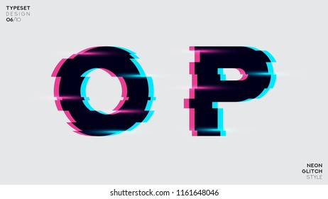 Vector Typeset Design. Neon Glitch Style. Black Bold Font, Double Exposure. Trendy Neon Glowing Letters. Abstract Colorful Type For Creative Heading, Music Poster, And Sale Banner. 