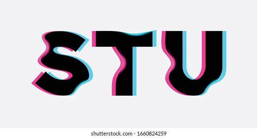 Vector Typeset Design. Neon Glitch Style. Black Bold Font, Double Exposure. Trendy Neon Glowing Letters. Abstract Colorful Type For Creative Heading, Music Poster, And Sale Banner.