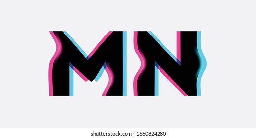 Vektorillustration Typeset Design. Neon Glitch Style. Schwarze, fette Schrift, doppelte Belichtung. Trendy Neon Glows. Abstrakter Farbtyp für kreatives Lesen, Musikposter und Verkaufsbanner.