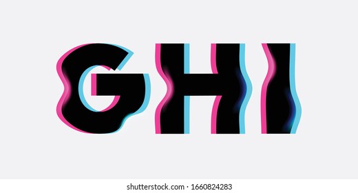 Vector Typeset Design. Neon Glitch Style. Black Bold Font, Double Exposure. Trendy Neon Glowing Letters. Abstract Colorful Type For Creative Heading, Music Poster, And Sale Banner.