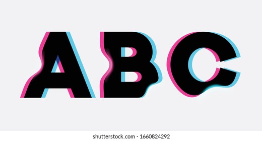 Vector Typeset Design. Neon Glitch Style. Black Bold Font, Double Exposure. Trendy Neon Glowing Letters. Abstract Colorful Type For Creative Heading, Music Poster, And Sale Banner.