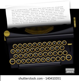 Vector typewriter with list paper for text. EPS10.