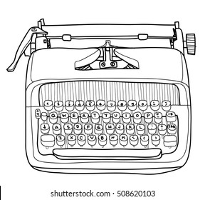 vector typewriter working portable hand drawn cute illustration