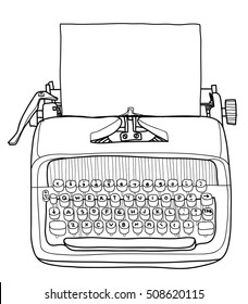 vector typewriter working portable hand drawn cute illustration