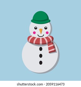 Vektortypischer Weihnachtsschneemann. im Winter. Cartoon-Vektorstil. Komplett mit Wintermütze und Schal.