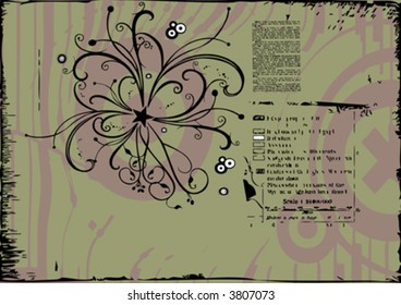 vector typographic background with floral ornament