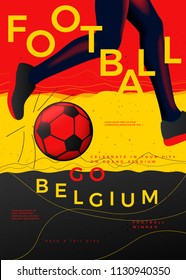 Vector typographic Belgium football poster template, with players, ball, grunge textures, and place for your texts.