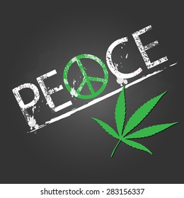 vector typographic cannabis peace logo grunge style