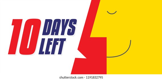 Vector typographic design of 10. Vector illustration of no of days left to go badges with speech bubble. man saying ten days to go.