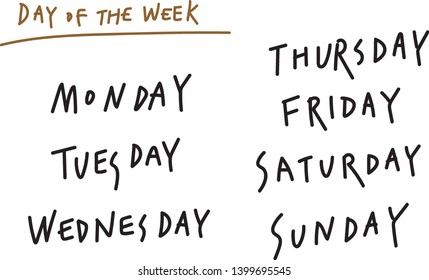 Vector typographic illustration of calligraphy words for days of the week.