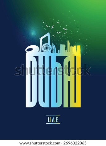 Vector typographic illustration of Dubai city in UAE.